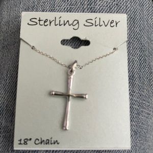 Sterling Silver Bamboo look cross with chain